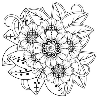 Mehndi 'nin kına, mehndi, dövme, dekorasyon çiçeği. Etnik doğu tarzında dekoratif bir süs. Karalama süsü. El çizimi çizimi çizimi. boyama kitabı sayfası.