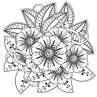 Mehndi 'nin kına, mehndi, dövme, dekorasyon çiçeği. Etnik doğu tarzında dekoratif bir süs. Karalama süsü. El çizimi çizimi çizimi. boyama kitabı sayfası.