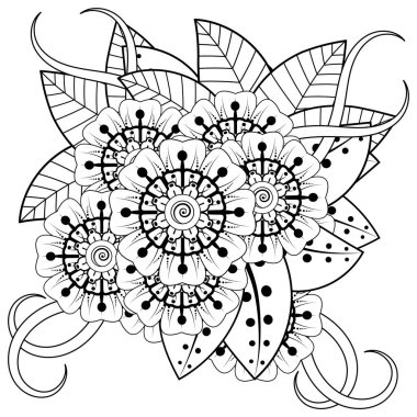 Mehndi 'nin kına, mehndi, dövme, dekorasyon çiçeği. Etnik doğu tarzında dekoratif bir süs. Karalama süsü. El çizimi çizimi çizimi. boyama kitabı sayfası.