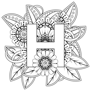 Mehndi 'nin kına, mehndi, dövme, dekorasyon çiçeği. Etnik doğu tarzında dekoratif bir süs. Karalama süsü. El çizimi çizimi çizimi. boyama kitabı sayfası.