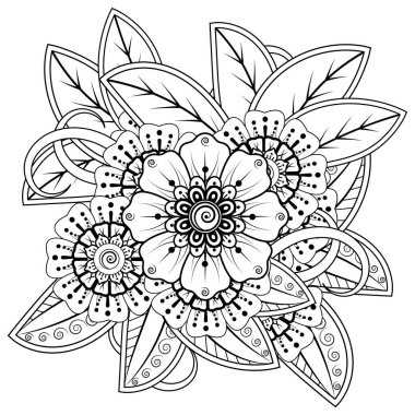 Mehndi 'nin kına, mehndi, dövme, dekorasyon çiçeği. Etnik doğu tarzında dekoratif bir süs. Karalama süsü. El çizimi çizimi çizimi. boyama kitabı sayfası.