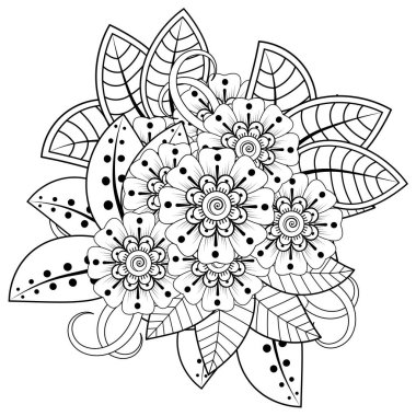 Mehndi 'nin kına, mehndi, dövme, dekorasyon çiçeği. Etnik doğu tarzında dekoratif bir süs. Karalama süsü. El çizimi çizimi çizimi. boyama kitabı sayfası.