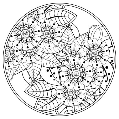 Mehndi 'nin kına, mehndi, dövme, dekorasyon çiçeği. Etnik doğu tarzında dekoratif bir süs. Karalama süsü. El çizimi çizimi çizimi. boyama kitabı sayfası.
