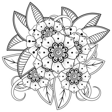 Mehndi 'nin kına, mehndi, dövme, dekorasyon çiçeği. Etnik doğu tarzında dekoratif bir süs. Karalama süsü. El çizimi çizimi çizimi. boyama kitabı sayfası.