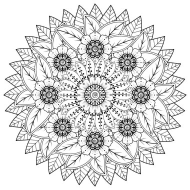 Mehndi 'nin kına, mehndi, dövme, dekorasyon çiçeği. Etnik doğu tarzında dekoratif bir süs. Karalama süsü. El çizimi çizimi çizimi. boyama kitabı sayfası.