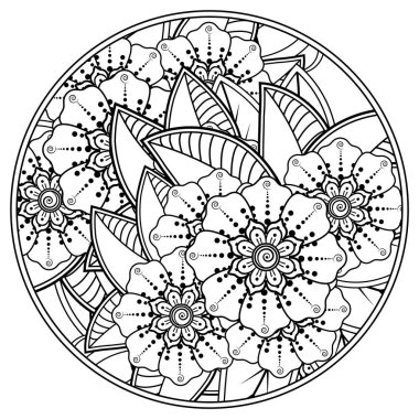 Mehndi 'nin kına, mehndi, dövme, dekorasyon çiçeği. Etnik doğu tarzında dekoratif bir süs. Karalama süsü. El çizimi çizimi çizimi. boyama kitabı sayfası.