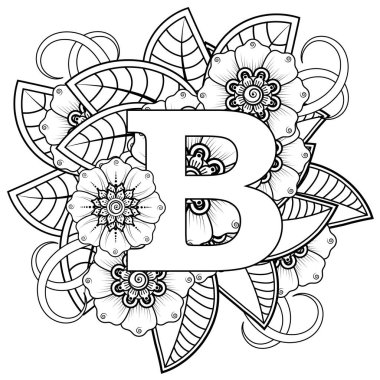 Mehndi 'nin kına, mehndi, dövme, dekorasyon çiçeği. Etnik doğu tarzında dekoratif bir süs. Karalama süsü. El çizimi çizimi çizimi. boyama kitabı sayfası.