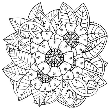 Mehndi 'nin kına, mehndi, dövme, dekorasyon çiçeği. Etnik doğu tarzında dekoratif bir süs. Karalama süsü. El çizimi çizimi çizimi. boyama kitabı sayfası.