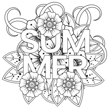 Mehndi 'nin kına, mehndi, dövme, dekorasyon çiçeği. Etnik doğu tarzında dekoratif bir süs. Karalama süsü. El çizimi çizimi çizimi. boyama kitabı sayfası.