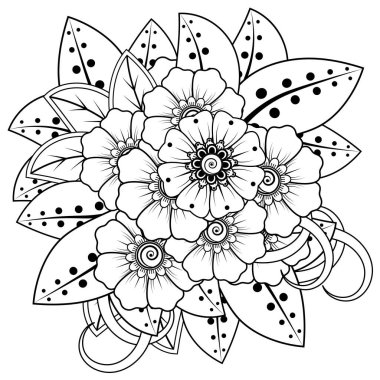 Mehndi 'nin kına, mehndi, dövme, dekorasyon çiçeği. Etnik doğu tarzında dekoratif bir süs. Karalama süsü. El çizimi çizimi çizimi. boyama kitabı sayfası.