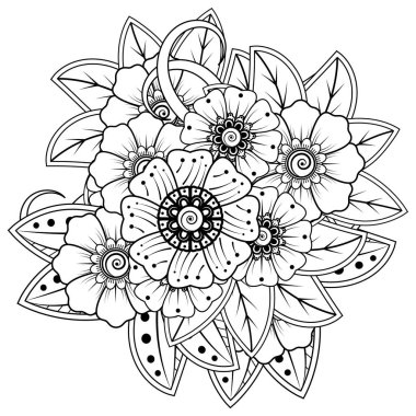 Mehndi 'nin kına, mehndi, dövme, dekorasyon çiçeği. Etnik doğu tarzında dekoratif bir süs. Karalama süsü. El çizimi çizimi çizimi. boyama kitabı sayfası.