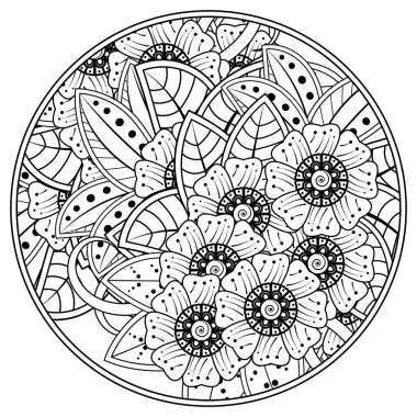 Mehndi 'nin kına, mehndi, dövme, dekorasyon çiçeği. Etnik doğu tarzında dekoratif bir süs. Karalama süsü. El çizimi çizimi çizimi. boyama kitabı sayfası.
