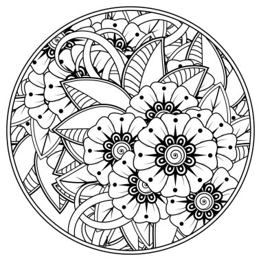 Mehndi 'nin kına, mehndi, dövme, dekorasyon çiçeği. Etnik doğu tarzında dekoratif bir süs. Karalama süsü. El çizimi çizimi çizimi. boyama kitabı sayfası.