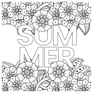 Mehndi 'nin kına, mehndi, dövme, dekorasyon çiçeği. Etnik doğu tarzında dekoratif bir süs. Karalama süsü. El çizimi çizimi çizimi. boyama kitabı sayfası.