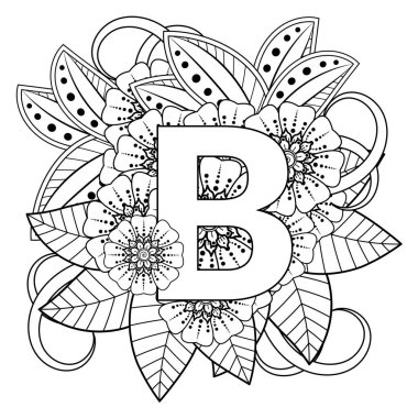 Mehndi 'nin kına, mehndi, dövme, dekorasyon çiçeği. Etnik doğu tarzında dekoratif bir süs. Karalama süsü. El çizimi çizimi çizimi. boyama kitabı sayfası.