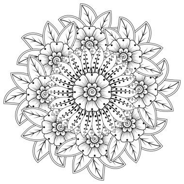 Mehndi 'nin kına, mehndi, dövme, dekorasyon çiçeği. Etnik doğu tarzında dekoratif bir süs. Karalama süsü. El çizimi çizimi çizimi. boyama kitabı sayfası.