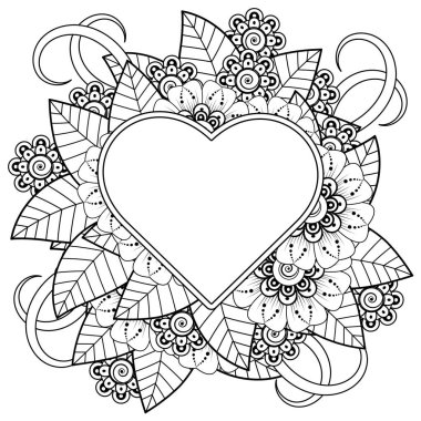 Mehndi 'nin kına, mehndi, dövme, dekorasyon çiçeği. Etnik doğu tarzında dekoratif bir süs. Karalama süsü. El çizimi çizimi çizimi. boyama kitabı sayfası.