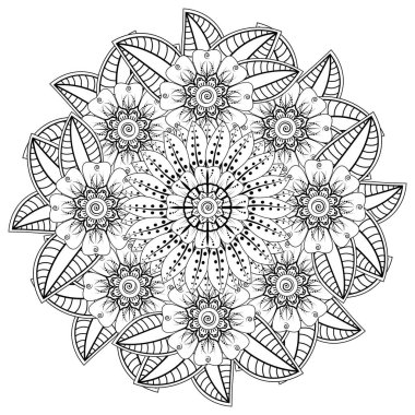 Mehndi 'nin kına, mehndi, dövme, dekorasyon çiçeği. Etnik doğu tarzında dekoratif bir süs. Karalama süsü. El çizimi çizimi çizimi. boyama kitabı sayfası.