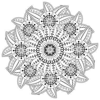 Mehndi 'nin kına, mehndi, dövme, dekorasyon çiçeği. Etnik doğu tarzında dekoratif bir süs. Karalama süsü. El çizimi çizimi çizimi. boyama kitabı sayfası.