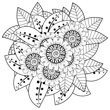 Mehndi 'nin kına, mehndi, dövme, dekorasyon çiçeği. Etnik doğu tarzında dekoratif bir süs. Karalama süsü. El çizimi çizimi çizimi. boyama kitabı sayfası.