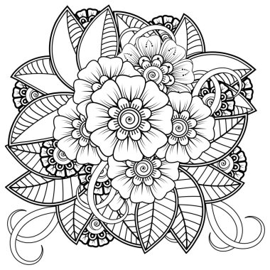 Mehndi 'nin kına, mehndi, dövme, dekorasyon çiçeği. Etnik doğu tarzında dekoratif bir süs. Karalama süsü. El çizimi çizimi çizimi. boyama kitabı sayfası.