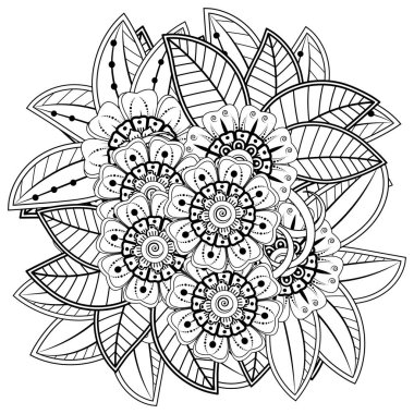 Mehndi 'nin kına, mehndi, dövme, dekorasyon çiçeği. Etnik doğu tarzında dekoratif bir süs. Karalama süsü. El çizimi çizimi çizimi. boyama kitabı sayfası.