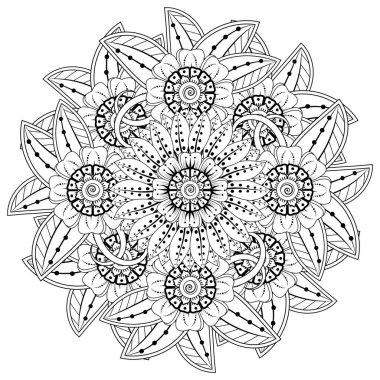 Mehndi 'nin kına, mehndi, dövme, dekorasyon çiçeği. Etnik doğu tarzında dekoratif bir süs. Karalama süsü. El çizimi çizimi çizimi. boyama kitabı sayfası.