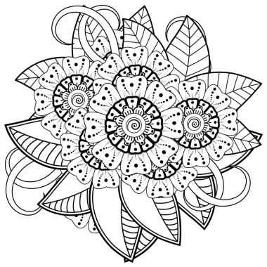 Mehndi 'nin kına, mehndi, dövme, dekorasyon çiçeği. Etnik doğu tarzında dekoratif bir süs. Karalama süsü. El çizimi çizimi çizimi. boyama kitabı sayfası.