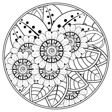 Mehndi 'nin kına, mehndi, dövme, dekorasyon çiçeği. Etnik doğu tarzında dekoratif bir süs. Karalama süsü. El çizimi çizimi çizimi. boyama kitabı sayfası.