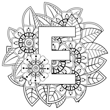 Mehndi 'nin kına, mehndi, dövme, dekorasyon çiçeği. Etnik doğu tarzında dekoratif bir süs. Karalama süsü. El çizimi çizimi çizimi. boyama kitabı sayfası.