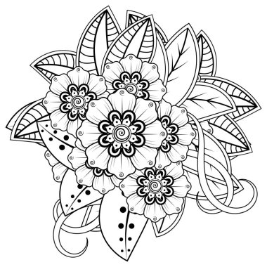 Mehndi 'nin kına, mehndi, dövme, dekorasyon çiçeği. Etnik doğu tarzında dekoratif bir süs. Karalama süsü. El çizimi çizimi çizimi. boyama kitabı sayfası.