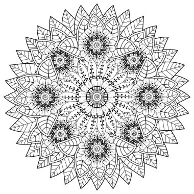 Mehndi 'nin kına, mehndi, dövme, dekorasyon çiçeği. Etnik doğu tarzında dekoratif bir süs. Karalama süsü. El çizimi çizimi çizimi. boyama kitabı sayfası.