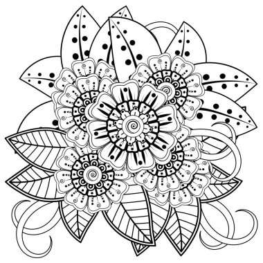 Mehndi 'nin kına, mehndi, dövme, dekorasyon çiçeği. Etnik doğu tarzında dekoratif bir süs. Karalama süsü. El çizimi çizimi çizimi. boyama kitabı sayfası.