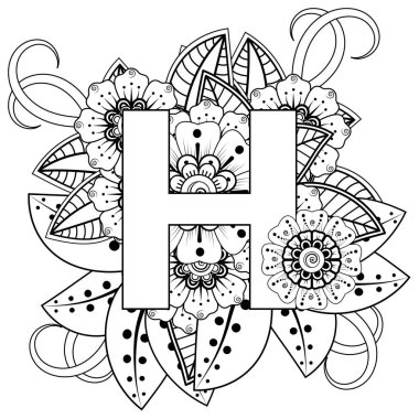 Mehndi 'nin kına, mehndi, dövme, dekorasyon çiçeği. Etnik doğu tarzında dekoratif bir süs. Karalama süsü. El çizimi çizimi çizimi. boyama kitabı sayfası.