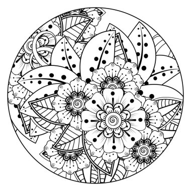 Mehndi 'nin kına, mehndi, dövme, dekorasyon çiçeği. Etnik doğu tarzında dekoratif bir süs. Karalama süsü. El çizimi çizimi çizimi. boyama kitabı sayfası.