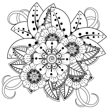 Mehndi 'nin kına, mehndi, dövme, dekorasyon çiçeği. Etnik doğu tarzında dekoratif bir süs. Karalama süsü. El çizimi çizimi çizimi. boyama kitabı sayfası.