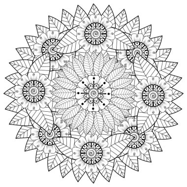 Mehndi 'nin kına, mehndi, dövme, dekorasyon çiçeği. Etnik doğu tarzında dekoratif bir süs. Karalama süsü. El çizimi çizimi çizimi. boyama kitabı sayfası.