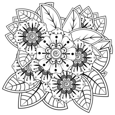 Mehndi 'nin kına, mehndi, dövme, dekorasyon çiçeği. Etnik doğu tarzında dekoratif bir süs. Karalama süsü. El çizimi çizimi çizimi. boyama kitabı sayfası.