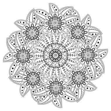 Mehndi 'nin kına, mehndi, dövme, dekorasyon çiçeği. Etnik doğu tarzında dekoratif bir süs. Karalama süsü. El çizimi çizimi çizimi. boyama kitabı sayfası.