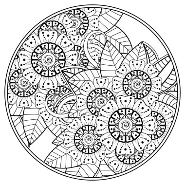 Mehndi 'nin kına, mehndi, dövme, dekorasyon çiçeği. Etnik doğu tarzında dekoratif bir süs. Karalama süsü. El çizimi çizimi çizimi. boyama kitabı sayfası.