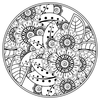 Mehndi 'nin kına, mehndi, dövme, dekorasyon çiçeği. Etnik doğu tarzında dekoratif bir süs. Karalama süsü. El çizimi çizimi çizimi. boyama kitabı sayfası.