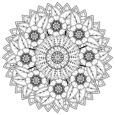 Mehndi 'nin kına, mehndi, dövme, dekorasyon çiçeği. Etnik doğu tarzında dekoratif bir süs. Karalama süsü. El çizimi çizimi çizimi. boyama kitabı sayfası.