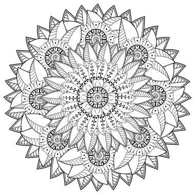 Mehndi 'nin kına, mehndi, dövme, dekorasyon çiçeği. Etnik doğu tarzında dekoratif bir süs. Karalama süsü. El çizimi çizimi çizimi. boyama kitabı sayfası.