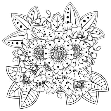 Mehndi 'nin kına, mehndi, dövme, dekorasyon çiçeği. Etnik doğu tarzında dekoratif bir süs. Karalama süsü. El çizimi çizimi çizimi. boyama kitabı sayfası.