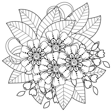 Mehndi 'nin kına, mehndi, dövme, dekorasyon çiçeği. Etnik doğu tarzında dekoratif bir süs. Karalama süsü. El çizimi çizimi çizimi. boyama kitabı sayfası.