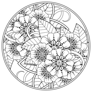 Mehndi 'nin kına, mehndi, dövme, dekorasyon çiçeği. Etnik doğu tarzında dekoratif bir süs. Karalama süsü. El çizimi çizimi çizimi. boyama kitabı sayfası.