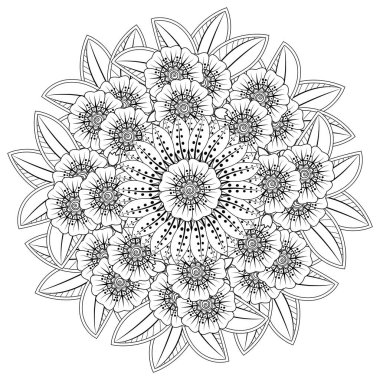 Mehndi 'nin kına, mehndi, dövme, dekorasyon çiçeği. Etnik doğu tarzında dekoratif bir süs. Karalama süsü. El çizimi çizimi çizimi. boyama kitabı sayfası.