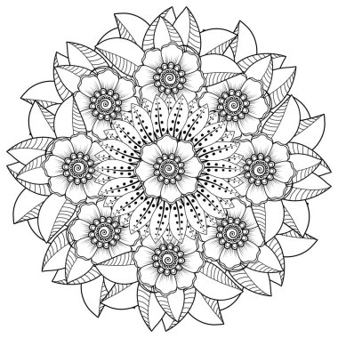Mehndi 'nin kına, mehndi, dövme, dekorasyon çiçeği. Etnik doğu tarzında dekoratif bir süs. Karalama süsü. El çizimi çizimi çizimi. boyama kitabı sayfası.