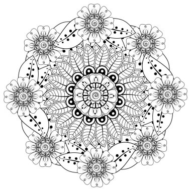 Mehndi 'nin kına, mehndi, dövme, dekorasyon çiçeği. Etnik doğu tarzında dekoratif bir süs. Karalama süsü. El çizimi çizimi çizimi. boyama kitabı sayfası.