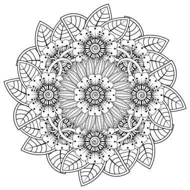 Mehndi 'nin kına, mehndi, dövme, dekorasyon çiçeği. Etnik doğu tarzında dekoratif bir süs. Karalama süsü. El çizimi çizimi çizimi. boyama kitabı sayfası.